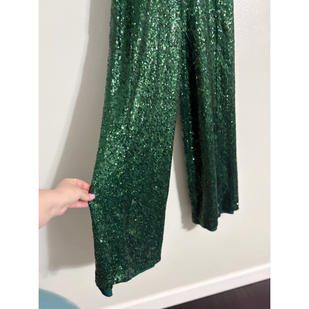 Black Halo Lena Rare Green Sequin Jumpsuit - Picture 11 of 13